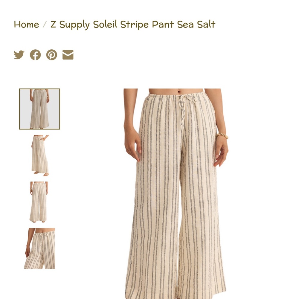 Z Supply Soleil Stripe Wide-Leg Pants - Sea Salt, size medium, new with tags